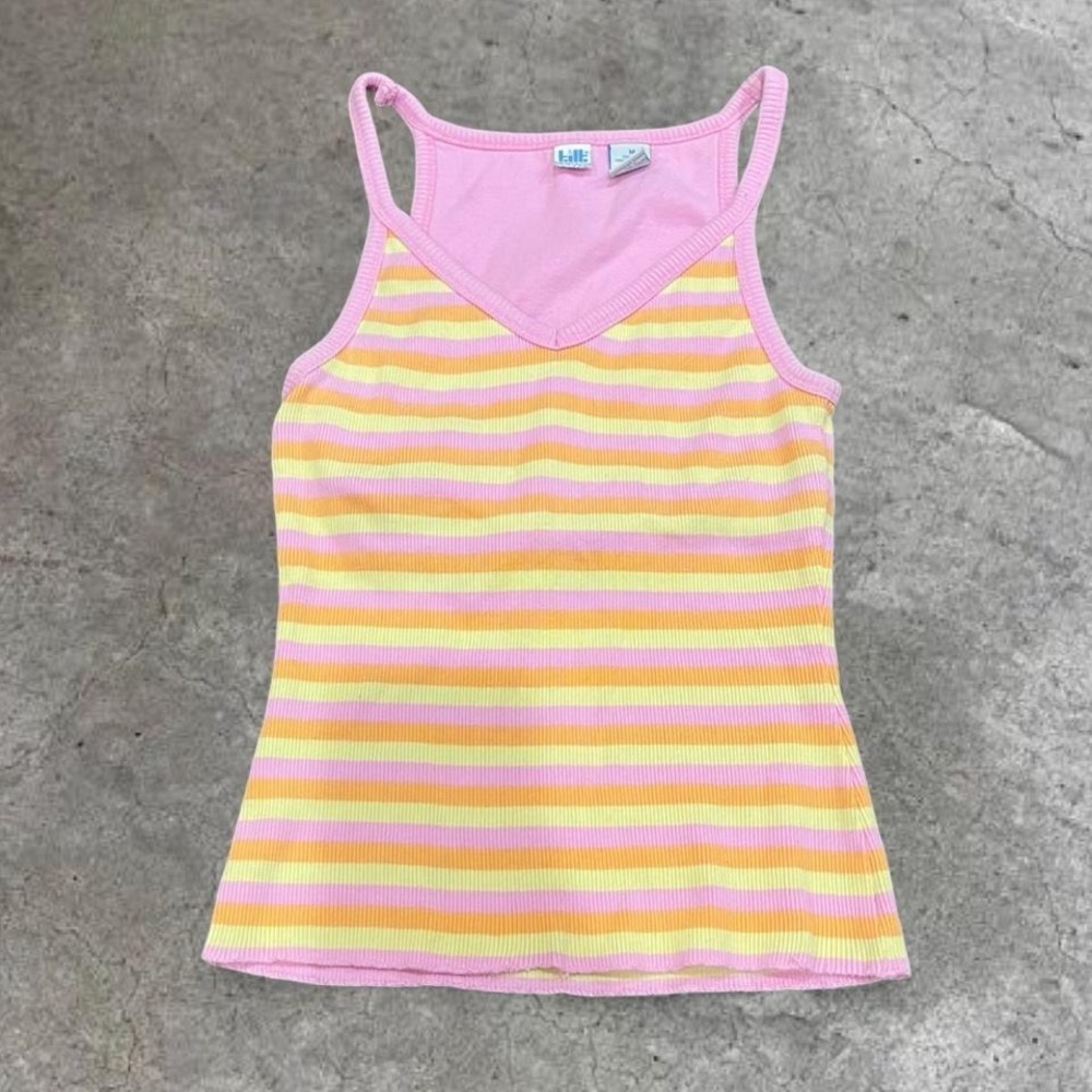 y2k pink and yellow striped cotton tank top medium